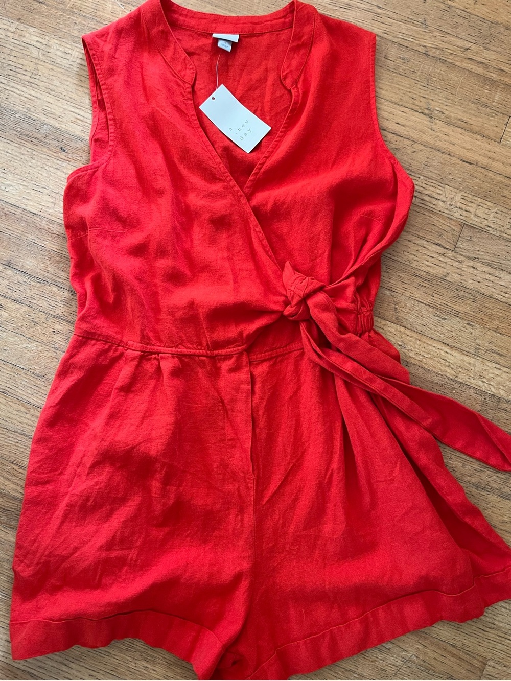 Red Linen Blend Romper Sleeveless Coastal Summer Vacation L NWT A New Day Target
